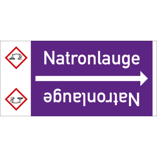 Rohrleitungsband: Natronlauge, mit Gefahrensymbol, DIN 2403, für Rohre ab Ø 15 mm, Folie selbstklebend, 33 m/Rolle