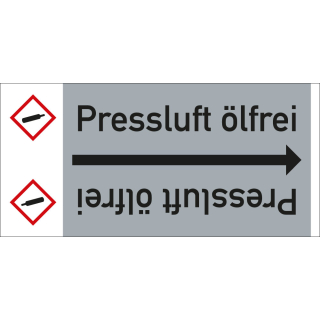 Rohrleitungsband: Pressluft ölfrei, mit Gefahrensymbol, DIN 2403, für Rohre ab Ø 15 mm, Folie selbstklebend, 33 m/Rolle