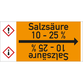 Rohrleitungsband: Salzsäure 10 - 25 %, mit Gefahrensymbol, DIN 2403, für Rohre ab Ø 15 mm, Folie selbstklebend, 33 m/Rolle