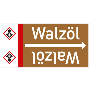 Rohrleitungsband: Walzöl, mit Gefahrensymbol, DIN 2403, für Rohre ab Ø 15 mm, Folie selbstklebend, 33 m/Rolle