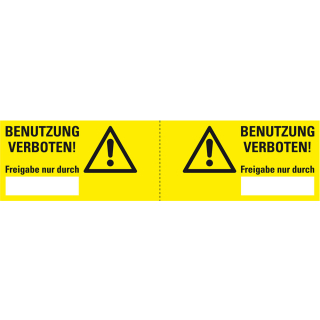 Steckerkennzeichnung Benutzung verboten! Freigabe nur durch..., gelb, Folie selbstklebend, 120 x 30 mm, 3 St./Bogen