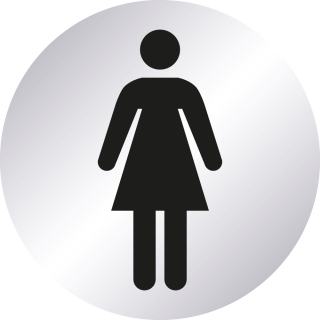 Türaufkleber: Symbol Damen, silber-schwarz, Folie selbstklebend, Ø 100 mm, 1 Stück