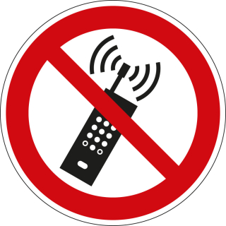 Türhinweisschild: Mobilfunk verboten, doppelseitig, Folie selbstklebend, Ø 100 mm, 1 Stück