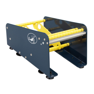 Tisch-Etikettenspender mit 2 Rollenteilern, blau, Stahl, Nutzbreite 162,5 mm, 172 mm x 135 mm x 250 mm, 1 Stück