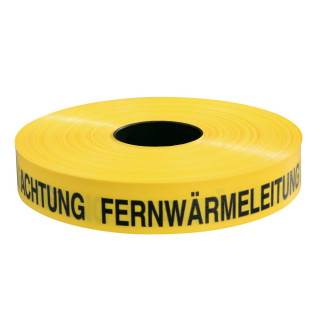 Trassenwarnband ACHTUNG FERNWÄRMELEITUNG, gelb, Polyethylen, 40 mm breit, 250 m/Rolle