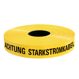 Trassenwarnband ACHTUNG STARKSTROMKABEL, gelb, Polyethylen, 40 mm breit, 250 m/Rolle