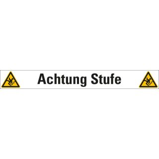 Treppenmarkierung: Achtung Stufe (Piktos Treppe), ASR A1.3, DIN EN ISO, R10, Bodenmarkierungsfolie selbstklebend, 1000 mm x 120 mm, 1 Stück