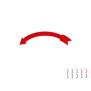 Produkt Hauptbild von Drehrichtungspfeil gebogen, links- und rechtsweisend, RoHS konform, rot, Folie selbstklebend, 75 mm x 9 mm