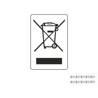 Produkt Hauptbild von WEEE-Gerätekennzeichen mit Balken, weiß-schwarz, Folie selbstklebend, versch. Größen