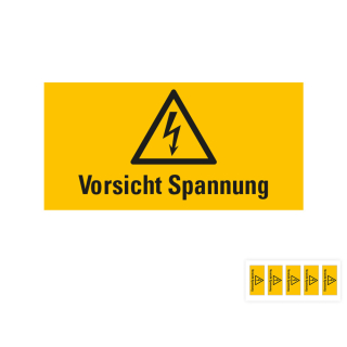 Produkt Hauptbild von Warnschild: Vorsicht! Spannung, Blitzpfeil, RoHS konform, Folie selbstklebend, versch. Größen und Lieferformen
