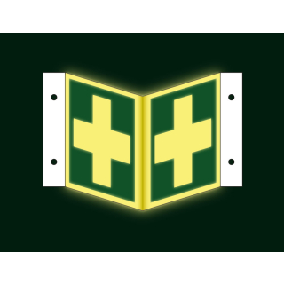 PERMALIGHT power Rettungszeichen-Nasenschild: Erste Hilfe, ASR A2.3, Kunststoff lang nachleuchtend, 200 x 200 oder 300 x 300 mm