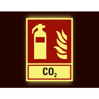 PERMALIGHT power Brandschutz-Kombischild: Feuerlöscher CO2, Symbol und Text, ASR A2.3, Kunststoff oder Aluminium lang nachleuchtend, 200 x 270 mm
