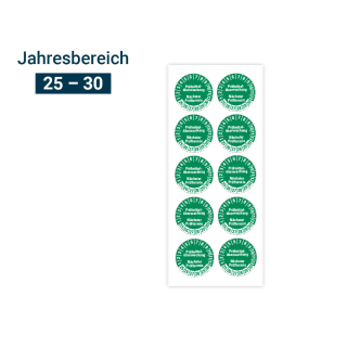 Produkt Hauptbild von Prüfplakette Prüfmittelüberwachung Nächster Prüftermin, 25 - 30, grün, Folie selbstklebend, Ø 20 oder 30 mm