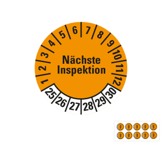 Produkt Hauptbild von Prüfplakette Nächste Inspektion, 25 - 30, orange, Folie selbstklebend, Ø 20 oder 30 mm