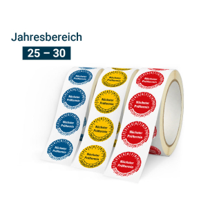 Produkt Hauptbild von Prüfplakette Nächster Prüftermin, 25 - 30, verschiedene Farben, Materialien und Größen