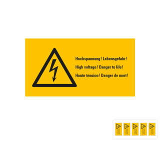 Produkt Hauptbild von Kombi-Warnschild: Hochspannung! Lebensgefahr!, 3 sprachig, Blitzpfeil, RoHS konform, Folie selbstklebend, versch. Größen und Lieferformen