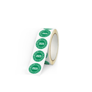 Produkt Hauptbild von Jahresprüfplakette 2025, grün, verschiedene Materialien, Ø 10, 15, 20, 30 mm