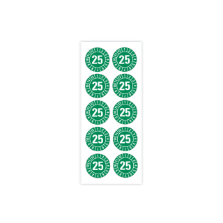 Produkt Hauptbild von Jahresprüfplakette 25, grün, verschiedene Materialien, Ø 8, 15, 30 mm, Bogen
