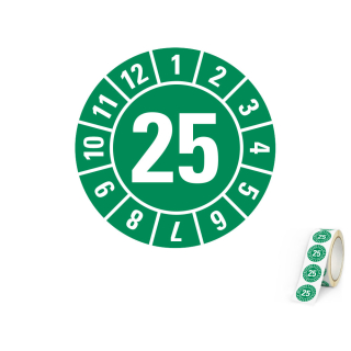 Produkt Hauptbild von Jahresprüfplakette 25, grün, Folie selbstklebend, Ø 10, 20, 30 mm
