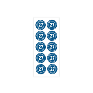 Produkt Hauptbild von Jahresprüfplakette 27, blau, verschiedene Materialien, Ø 8, 15, 30 mm