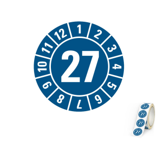 Produkt Hauptbild von Jahresprüfplakette 27, blau, Folie selbstklebend, Ø 10, 20, 30 mm