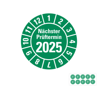 Produkt Hauptbild von Jahresprüfplakette Nächster Prüftermin, 2025, grün, Folie selbstklebend, Ø 20 oder 30 mm