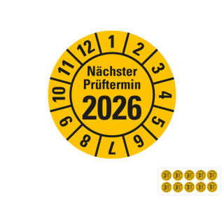 Produkt Hauptbild von Jahresprüfplakette Nächster Prüftermin, 2026, gelb, Folie selbstklebend, Ø 20 oder 30 mm
