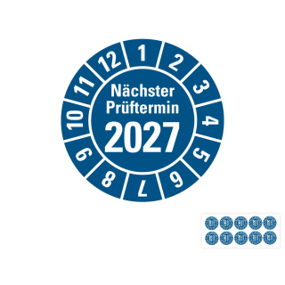 Produkt Hauptbild von Jahresprüfplakette Nächster Prüftermin, 2027, blau, Folie selbstklebend, Ø 20 oder 30 mm