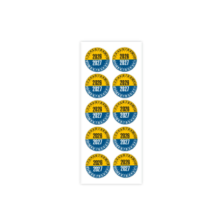 Produkt Hauptbild von Prüfplakette 2026/2027, gelb-blau, Folie selbstklebend, Ø 20 oder 30 mm