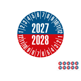 Produkt Hauptbild von Prüfplakette 2027/2028, blau-rot, Folie selbstklebend, Ø 20 oder 30 mm