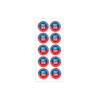 Produkt Hauptbild von Prüfplakette 2027/2028, blau-rot, Folie selbstklebend, Ø 20 oder 30 mm