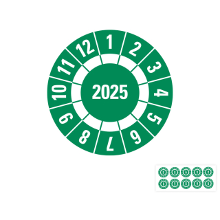 Produkt Hauptbild von Jahresprüfplakette 2025, Freifelder, grün, Folie selbstklebend, Ø 20 oder 30 mm