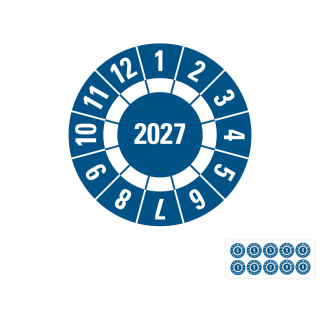 Produkt Hauptbild von Jahresprüfplakette 2027, Freifelder, blau, Folie selbstklebend, Ø 20 oder 30 mm