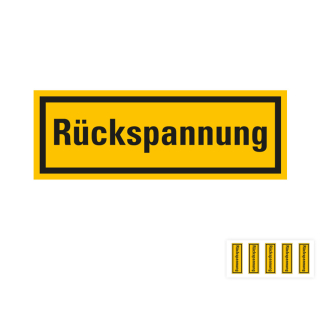 Produkt Hauptbild von Warnschild: Rückspannung, gelb-schwarz, praxisbewährt, Folie oder Resopal, versch. Größen und Lieferformen