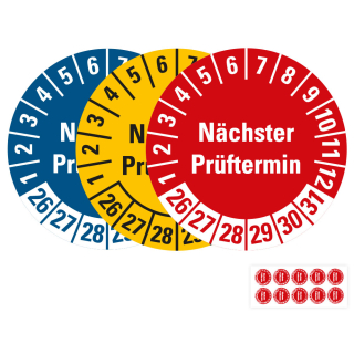 Produkt Hauptbild von Prüfplakette Nächster Prüftermin, 26 - 31, rot, blau oder gelb