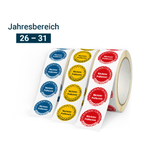 Produkt Hauptbild von Prüfplakette Nächster Prüftermin, 26 - 31, rot, blau oder gelb oder Spender