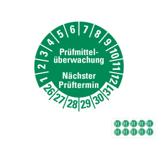 Produkt Hauptbild von Prüfplakette Prüfmittelüberwachung Nächster Prüftermin, 26 - 31, grün, Folie selbstklebend, Ø 20 oder 30 mm
