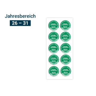 Produkt Hauptbild von Prüfplakette Prüfmittelüberwachung Nächster Prüftermin, 26 - 31, grün, Folie selbstklebend, Ø 20 oder 30 mm