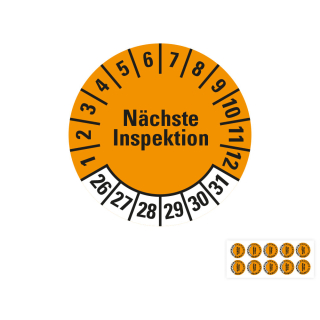 Produkt Hauptbild von Prüfplakette Nächste Inspektion, 26 - 31, orange, Folie selbstklebend, Ø 20 oder 30 mm