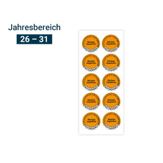 Produkt Hauptbild von Prüfplakette Nächste Inspektion, 26 - 31, orange, Folie selbstklebend, Ø 20 oder 30 mm