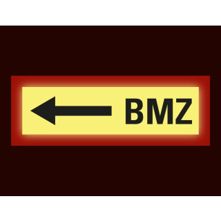 Permalight Power Feuerwehrschild: BMZ links, Kunststoff oder Folie lang nachleuchtend, 297 x 105 mm