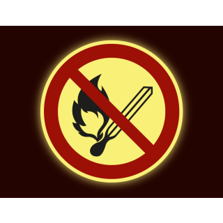 Permalight Power Verbotschilds: Keine offene Flamme, Feuer, offene Zündquelle und Rauchen verboten , Folie oder Kunststoff lang nachleuchtend, Durchmesser 200 mm