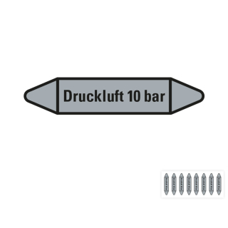 Produkt Hauptbild von Rohrleitungsetikett: Druckluft 10 bar, grau-schwarz, für Rohre mit mit versch. Durchmesser, Standardfolie