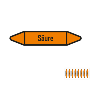 Produkt Hauptbild von Rohrleitungsetikett: Säure, gemäß DIN 2403, orange-schwarz, 96 x 17 mm, Standardfolie, versch.  Formate