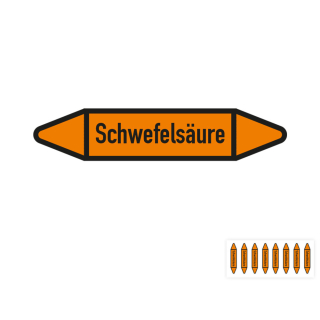 Produkt Hauptbild von Rohrleitungsetikett: Schwefelsäure, gemäß DIN 2403, orange-schwarz, Standardfolie, versch.  Formate
