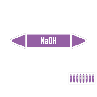 Produkt Hauptbild von Rohrleitungsetikett: NaOH, gemäß DIN 2403, violett-weiß, Standardfolie, versch.  Formate