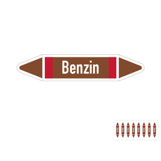 Produkt Hauptbild von Rohrleitungsetikett: Benzin, gemäß DIN 2403, braun-weiß-rot, Standardfolie, versch.  Formate