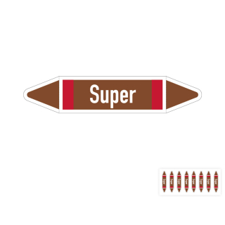 Produkt Hauptbild von Rohrleitungsetikett: Super, gemäß DIN 2403, braun-weiß-rot, Standardfolie, versch.  Fromate