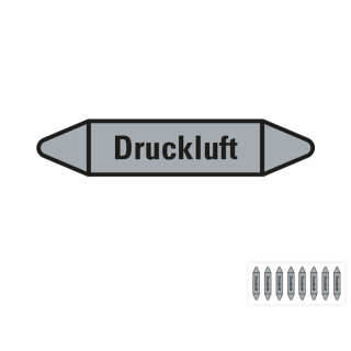 Produkt Hauptbild von Rohrleitungsetikett: Druckluft, grau-schwarz, Standardfolie, versch.  Formate