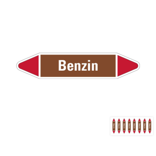 Produkt Hauptbild von Rohrleitungsetikett: Benzin, braun-weiß-rot, Standardfolie, versch.  Formate
